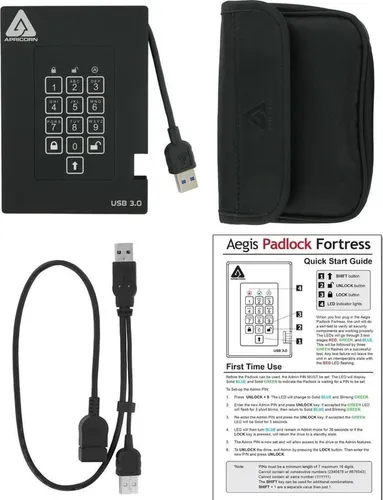 Apricorn Aegis Padlock Fortress 512GB SSD USB 3.0 - Sichere 512GB SSD mit USB 3.0, ideal für den Schutz sensibler Daten und schnellen Zugriff. Robustes Design für den täglichen Einsatz.