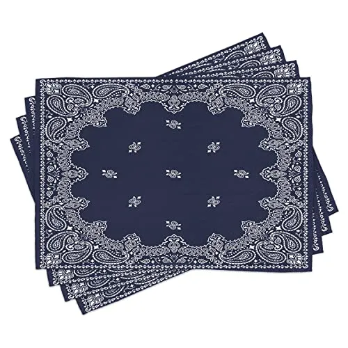 ABAKUHAUS Paisley Platzmatten, Naher Osten Einflüsse, Waschbare Stoff Esszimmer Küche Tischdekorations Digitaldruck, Dunkelblau Weiß