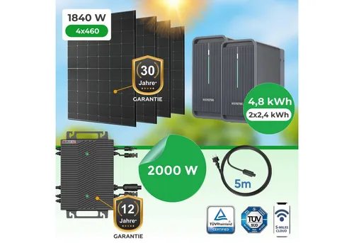 Paket.ag Balkonkraftwerk 1840Watt mit 2000W Wechselrichter & 4,48 kWh Speicher – Plug & Play, (1-St)