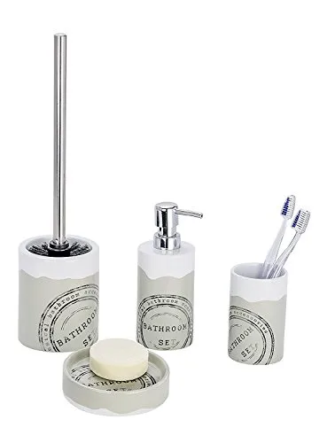 TLG. Bad-Set Bathroom aus Keramik, grau, Badezimmer Accessoires-Set, mit WC-Garnitur, Seifenschale, Seifenspender und Zahnputz-Becher 4