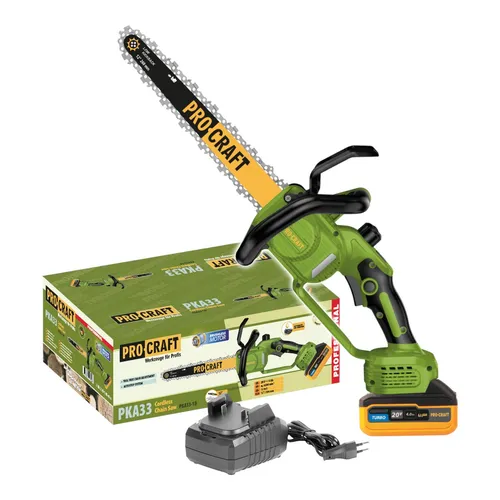 Procraft PKA33-1B Akku Kettensäge 20 V 304 mm Brushless + 1x Akku 4,0 Ah + Lader