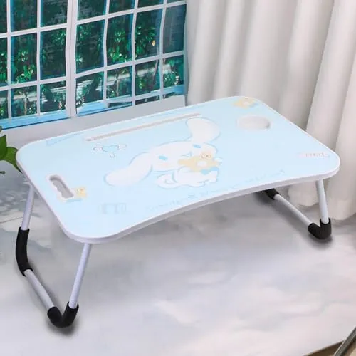 Laptop-Tisch Cartoon-Bilder,Tragbar Laptop Betttablett Tisch mit klappbaren Beinen & Getränkeschlitz, Lesehalter, Notebook-Ständer, Frühstückstablett für Sofa, Bett, Terrasse, Balkon (Blau Bear)