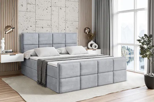 ALTDECOR Boxspringbett NOVA-Z - 120x200 cm - Hellgrau Samt mit Stauraum - Boxspringbett mit H4 Matratze und Topper, inklusive zwei Bettkästen für optimalen Stauraum. Ideal für erholsame Nächte und Allergiker geeignet.
