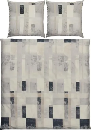 REDBEST Bettwäsche Single-Jersey Grafik Motive beige-grau Größe 80x80 cm / 200x200 cm - temperaturausgleichend, bügelfrei, mit Reißverschluss