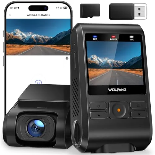 WOLFANG Dashcam, Mini 2.5K 1440P WiFi Dash Cam mit 32GB SD Karte, Ultra Nachtsicht, 2