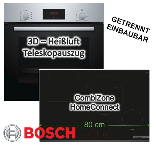 BOSCH Herdset mit Backofen und Induktionskochfeld 80 cm