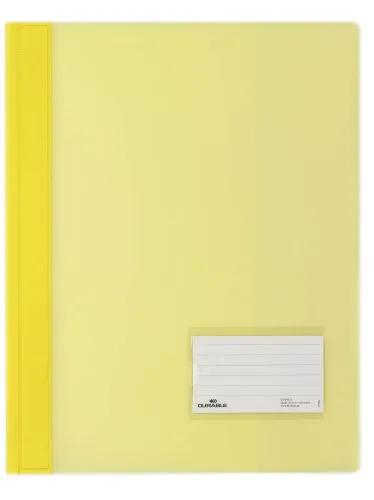 Durable Schnellhefter überbreit, gelb, 25er Packung - Projektmappen aus transluzenter Folie, ideal für Prospekthüllen, 100% recycelbar und mit praktischer Beschriftungstasche für eine einfache Organisation.