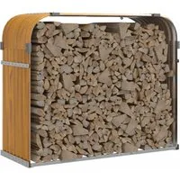 vidaXL Kaminholzunterstand in Holzoptik - Stabiler Stahl - Aschesauger - Robuster Kaminholzhalter aus verzinktem Stahl, ideal für die sichere und ordentliche Lagerung von Brennholz. Mit guter Belüftung und Wandbefestigung für zusätzliche Stabilität.