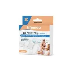 Lifemed Pflaster-Strips halbtransparent Allround | 100 Stück | Pflaster in 4 Größen