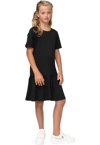 Urban Classics Mädchen Kleid Girls Valance Tee Dress, Sommer Volantkleid für Mädchen, Kurzarm, Black, 110/116