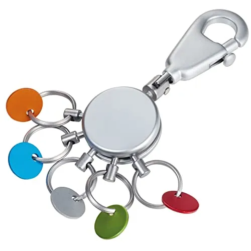 TROIKA KYR61/MC Patent Schlüsselhalter - Schlüsselanhänger mit Karabinerhaken und 5 ausklinkbaren Ringen – ideal zur Organisation von Schlüsseln & Co., mit farbigen Plättchen für einfache Zuordnung.