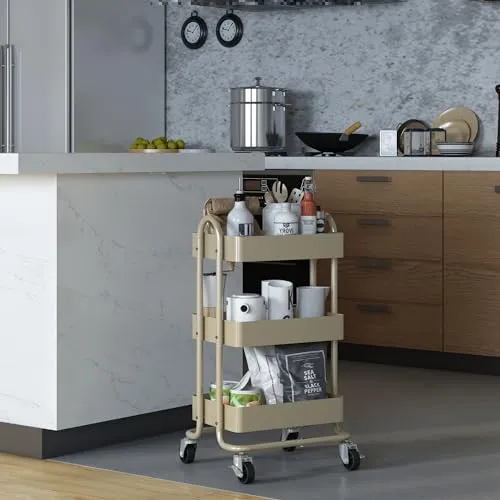 Küchenrollwagen ’Pyhäntä’ 78,5 x 46 x 35 cm - Servierwagen mit 3 Ablagekörben, ideal für Küche und Badezimmer. Mit 4 leichtgängigen Rollen für flexibles Bewegen und Feststellbremse für zusätzliche Stabilität.