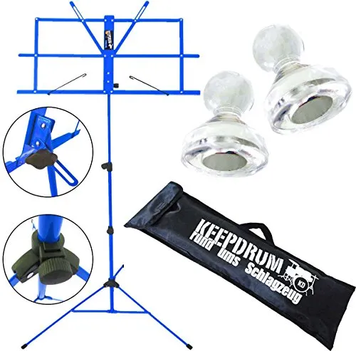 keepdrum MUS2BL Notenstaender Notenpult Blau + 10 Notenpult Magnete MG10