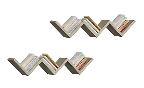 Matkam Möbel Wandregal Zick-Zack, Sonoma Eiche, 90x17x21 cm - Regal in modernem Zick-Zack-Design, ideal für kleine Räume. Hergestellt aus stabilen Holzwerkstoffen, bietet es viel Ablagefläche und fügt sich perfekt in jedes Einrichtungskonzept ein.