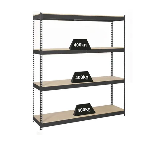 PROREGAL® Schwerlastregal WOOD YETI FOUR, 400kg Traglast - Schwerlastregal 200x120x45cm mit 4 verstellbaren Holzböden, ideal für Werkstatt und Lager. Hohe Stabilität und einfache Montage dank Stecksystem.