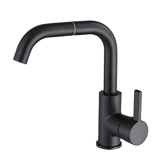 ZXC Niederdruck Küchen Armatur mit schwenkbaren Auslauf, moderner Einhandmischer Wasserhahn in Schwarz Matt