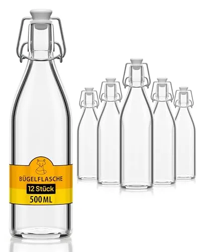 500ml Glasflasche mit Bügelverschluss - Glasbehälter & Töpfe - Hochwertige, wiederverwendbare 500ml Glasflasche mit sicherem Drahtbügelverschluss, ideal für selbstgemachte Säfte, Liköre und Sirups. Umweltfreundlich und spülmaschinengeeignet.