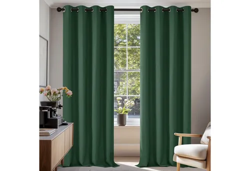 Deconovo Verdunkelungsvorhang mit Ösen, Kälteschutz, 2er Set, Waldgrün, 140 cm x 260 cm - Hochwertige Verdunkelungsgardinen aus 100% Polyester, perfekt für Schlafzimmer. Die Thermo-Eigenschaften sorgen für eine angenehme Raumtemperatur und ein modernes Design.