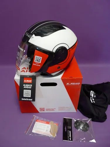 LS2 AIRFLOW II Jet-Motorradhelm, matt white red, S - Motorradhelm mit langem, kratzfestem Visier und UV-Schutz, ideal für städtische Fahrten. Leicht und komfortabel mit ECE 22.06 Zertifizierung.