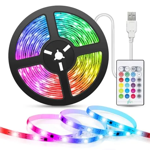 Tasmor LED Strip 5m USB LED Streifen, RGB LED TV Hintergrundbeleuchtung LED Band 16 Farben und 4 Modi, Led Leiste Sync mit Musik LED Lichtband mit Fernbedienung LED Kette für Zuhause,TV, PC,Weinachten