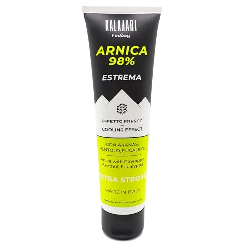 KALAHARI Arnika 98% Gel – Extreme und Extra Stark verstärkt mit Ananas-Extrakt – Intensive Wirkung für Massagen Muskeln & Gelenken – Kühlendes Gel, natürlichen Inhaltsstoffen, Made in Italy - 100ml