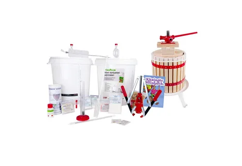 Wein selber machen Set - MAXI mit Obstpresse 12 Liter - Landwirtschaftstechnik: Komplettes Set für Weinherstellung mit 12 l Obstpresse, ideal für Anfänger, einfach in der Anwendung und mit englischer Anleitung.