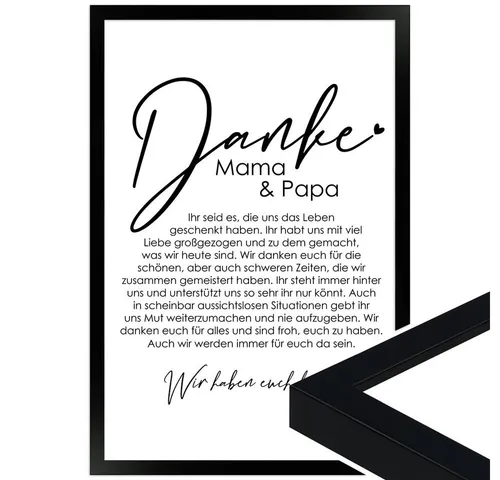 WANDStyle Bild mit Rahmen Danke Mama und Papa, von uns, Geschenk: Poster für Eltern