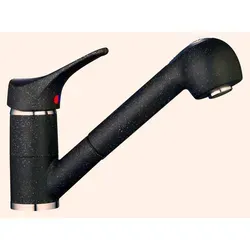 Einhebel Küchenarmatur mit Geschirrbrause Granit Schwarz - Hochwertige Armatur mit ausziehbarer Geschirrbrause, ideal für moderne Küchen. Korrosionsbeständiger Messingkörper und leichtgängige Kartusche sorgen für optimale Funktion und Langlebigkeit.