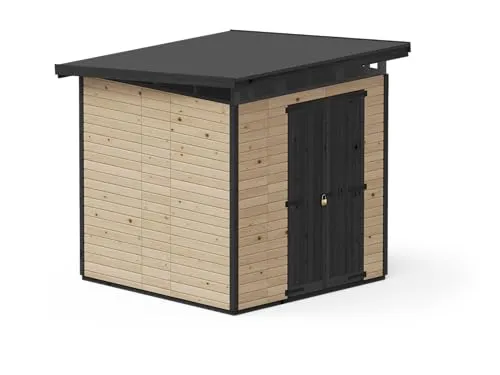 Upyard Gartenhaus Strongbox XL - Robuste Holz Gerätehaus mit imprägniertem Fundament und extra Strapazierfähigem Kunststoff Dach, 203x203 cm, Braun