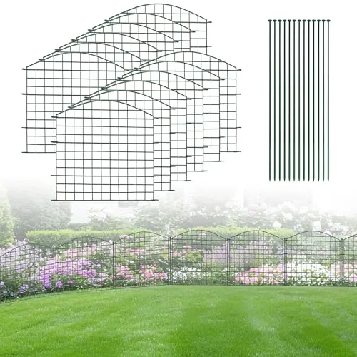 SERdeerC Metall Teichzaun: 12 Gartenzaun+13 Stäbe,71*78cm,Metall Drahtzaun mit grüner Oberflächenbeschichtung, stabil, schnelle Installation, robust und sicher, für den Garten,Haustiere halten(8,52m)