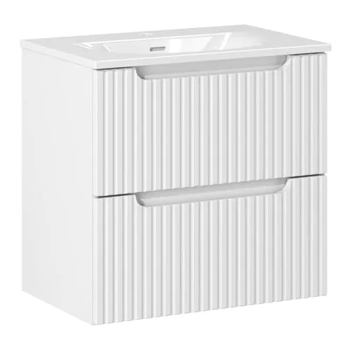 Lomadox Waschtisch NEWPORT-56-WHITE, 61cm breit - Moderner Waschtisch in Weiß mit griffloser Front und Keramikwaschbecken, ideal für kleine Bäder und platzsparend.