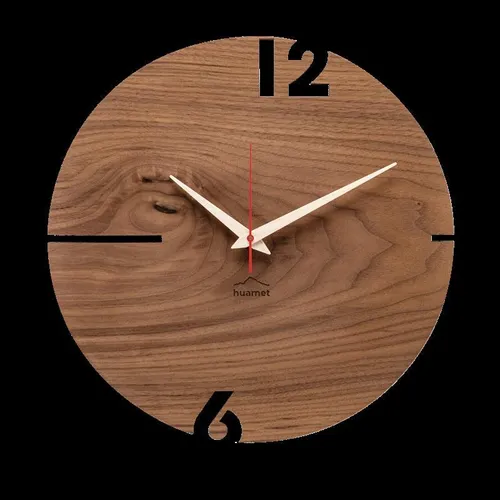 Huamet Holz-Wanduhr Puhr Nuss rund - Wanduhren aus hochwertigem Nussbaumholz, geräuschloses Quarzwerk und einzigartiges Design, perfekt für stilvolle Wohnräume.