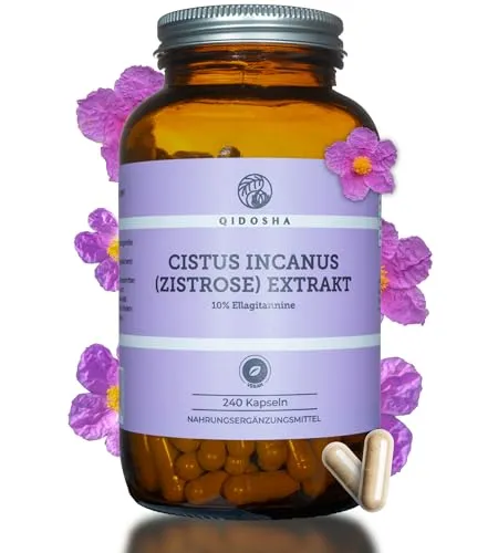 QIDOSHA® Cistus Incanus Extrakt 240 Kapseln – Hochdosiert mit ausgewiesenem Ellagitannin-Gehalt - Hochdosierter Pflanzenextrakt aus der mediterranen Zistrose, mit 1000 mg pro Tagesportion. Vegane Kapseln in nachhaltigen Glasbehältern, laborgeprüft und ohne Zusatzstoffe. Ideal für eine bewusste Ernährung.