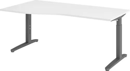 bümö höhenverstellbarer Schreibtisch 180x100 cm in Weiß - Höhenverstellbarer Bürotisch für ergonomisches Arbeiten, ideal für jeden Nutzer. Stabiler Stand und einfache Montage zeichnen diesen hochwertigen Kinderschreibtisch aus.