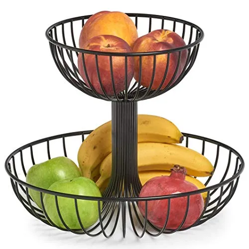 Zeller Obst Etagere 2 Etagen Metall - Etageren im modernen Industrial Stil, ideal für Obst und Süßigkeiten. Mit zwei unterschiedlich großen Körben für optimale Luftzirkulation und stabilen Stand.
