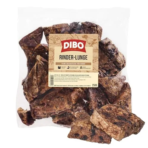 DIBO Rinder-Lunge getrocknet 250g | Fettarmer Hundesnack | Kausnack & Leckerli für Hunde | 100% Natur, Kalorienarm & Ohne Zusätze | Ideal für Training, Diät, Welpen & Senioren