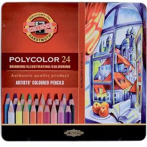Koh-I-Noor Polycolor 24 Artists Buntstifte - Hochwertige Künstlerbuntstifte im Metalletui, ideal für kreative Projekte auf Papier, Karton und mehr. Stark pigmentierte Minen für brillante Farben und perfekte Schichttechnik.
