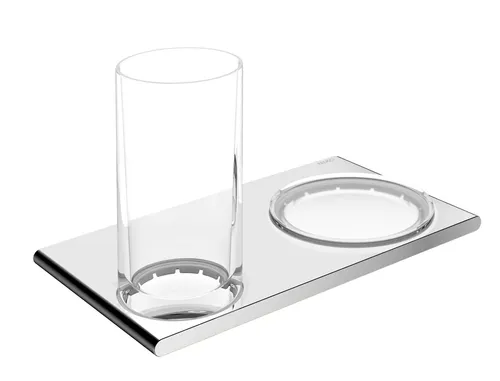 KEUCO Doppelhalter Edition 400 - Zahnputz-Sets für Erwachsene, eleganter Doppelhalter aus Metall mit Seifenablage, ideal für ein modernes Badezimmer.