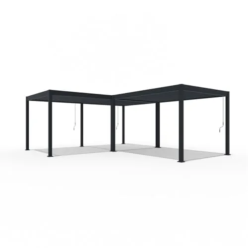 Deluxe Pavillon Aluminium Pergola 6 x 7 m mit Verbindungskit - Moderne Aluminium-Pergola in L-Form, wetterbeständig und langlebig. Verstellbare Lamellen für individuelle Lichtregulierung und effektiven UV-Schutz. Inklusive 3-Meter-Verbindungskit für mehr Flexibilität.