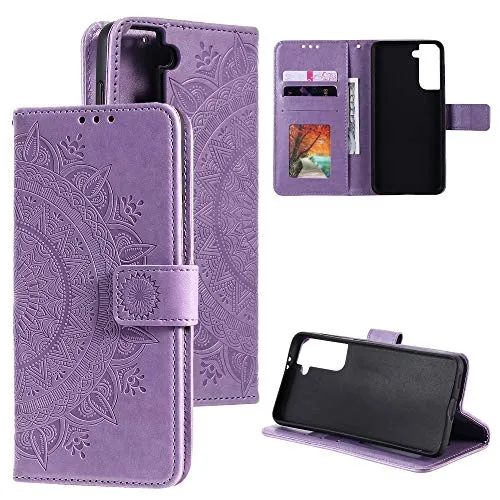 CoverKingz Handy Tasche kompatibel mit Samsung Galaxy S21 5G - Handycase mit Kartenfach Handyschutzhülle Cover - Smartphonehülle klappbar Motiv Mandala Lila