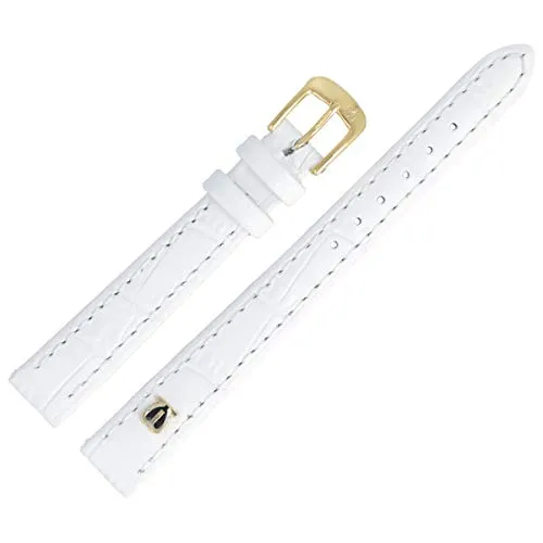 MARBURGER Uhrenarmband 12mm Leder Weiss Gold Alligator Prägung Mit Naht - Montage Set 5281220000220