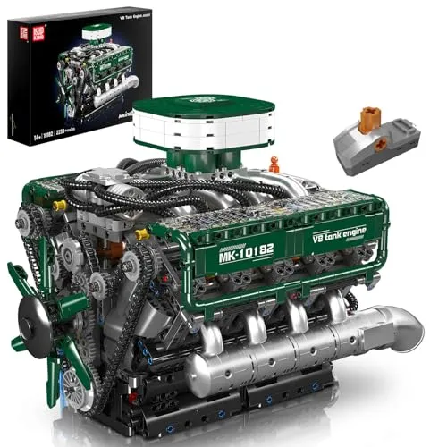 Mould King 10182 Technik V8 Motor Bausatz Klemmbausteine Motor Set mit Batteriebox Engine Modellbausatz Bausteinset Sammlerstücke Geschenke für Erwachsene(2250 Teile)