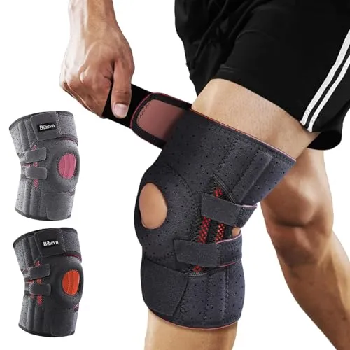 BIHEVN Kniebandage Verstellbare für Männer Damen,Kniebandage mit seitlichen Stabilisatoren und Patella-Gelpolster, geeignet bei Knieschmerzen, Meniskusrissen und Gelenkbeschwerden. (Size(48-62cm)