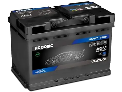 ACCONIC VA57001 START-STOP AGM 70Ah Autobatterie 570901076 12V 760A EN Maße:278×175×190mm Starterbatterie, wartungsfrei, versiegelt, vibrationsfest, leistungsstark, ideal für PKW, SUV, Nutzfahrzeuge