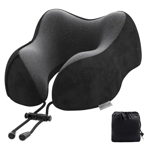 Nackenkissen Flugzeug, Reisekissen Auto Travel Pillow aus Memory Foam mit samtweichem Bezug, Nackenhörnchen Erwachsene für Reisen, Camping, Büro und Haus (Schwarz)