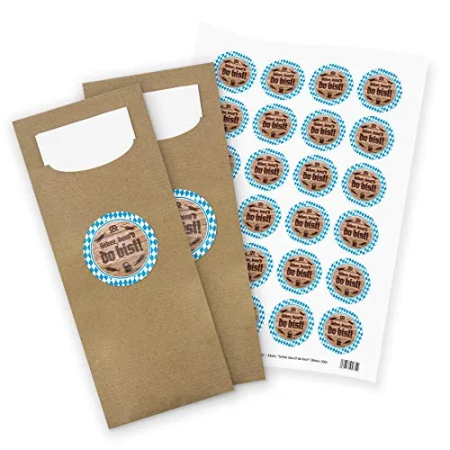itenga 24x Bestecktaschen Pochetten aus Papier inkl. Serviette I Schee dass'd do bist! I 8,2 cm x 20,0 cm I geeignet für bayrische Anlässe, Mottopartys oder Geburtstagen