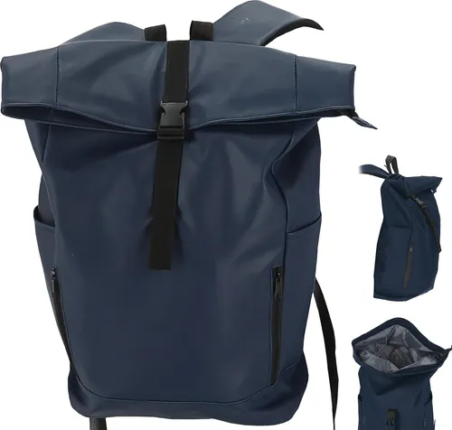 Falt Rucksack Minor 30l dunkelblau 40x57x15cm Polyester Water Resitant Rubber Finish Reißverschlusstaschen Eingriffstaschen wasserabweisend Rolltop