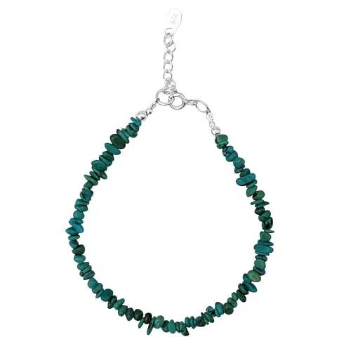 81stgeneration 925 Sterling Silber Rohtürkis Perlenarmband | Blau-Grünes Edelstein-Chip-Strangarmband zum Stapeln | Böhmisches Perlenarmband | Bunter Geburtssteinschmuck
