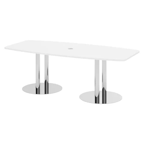 Bümö Konferenztisch oval 220x103 cm großer Besprechungstisch in Weiss, Besprechungstisch mit Chromsäulen, Meetingtisch für 8 Personen, XXL-Tisch für Besprechungsraum & Meeting