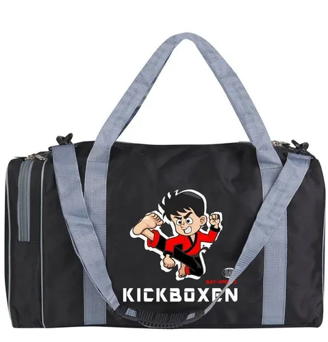 BAY-Sports Sporttasche für Kinder Kickboxen schwarz/grau 50 cm - Sporttasche für Kinder, ideal für Kickboxen mit geräumigem Hauptfach und verstellbarem Schultergurt. Robustes Nylonmaterial sorgt für Langlebigkeit und Strapazierfähigkeit.